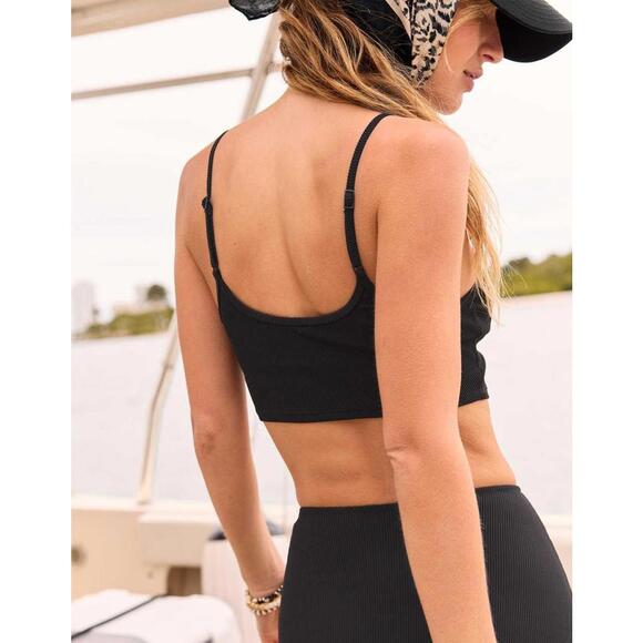 Aerie Scoop ribbed longline bralette bikini top Size small Black - Picture 5 of 6